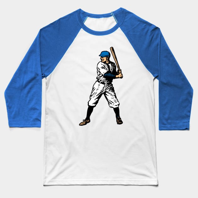 Vintage Baseball Player (Blue) Baseball T-Shirt by GloopTrekker